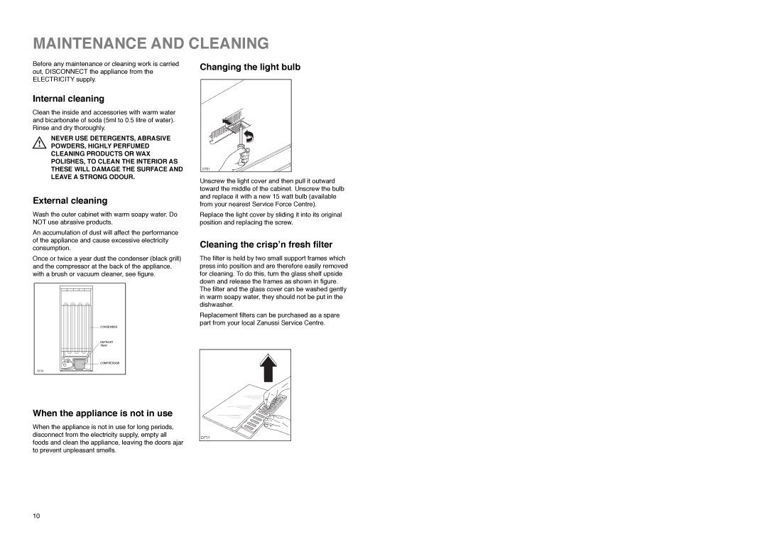 Zanussi ZE 76/3 W manual Maintenance and Cleaning 