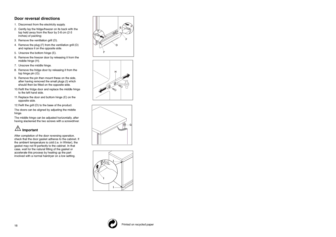 Zanussi ZE 76/3 W manual Door reversal directions 