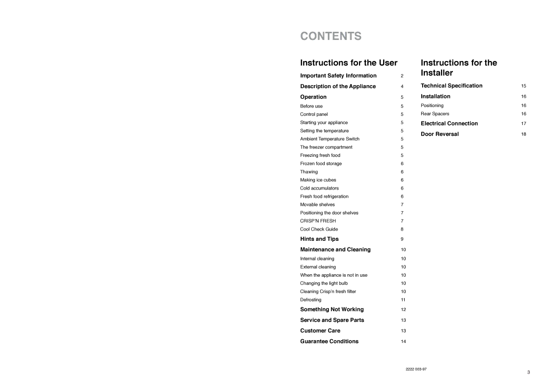 Zanussi ZE 76/3 W manual Contents 