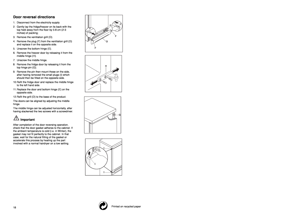 Zanussi ZE 76/3 W manual Door reversal directions 