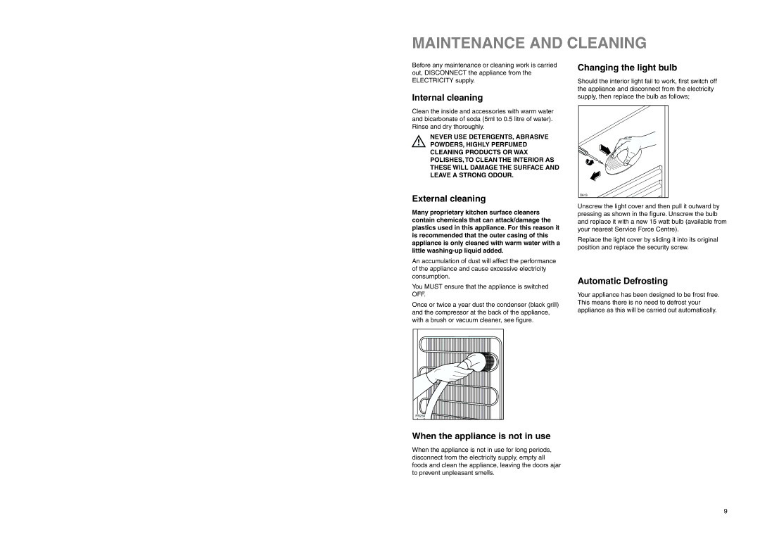 Zanussi ZEBF 262 W manual Maintenance and Cleaning 