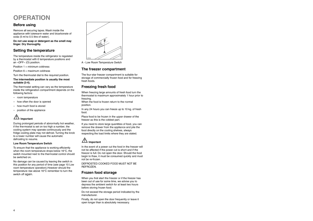 Zanussi ZEBF 277 W manual Operation 