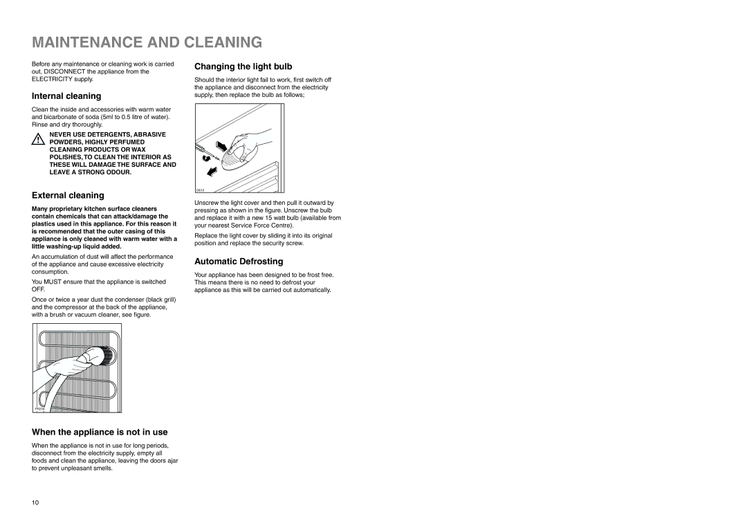 Zanussi ZEBF 290 SI manual Maintenance and Cleaning 