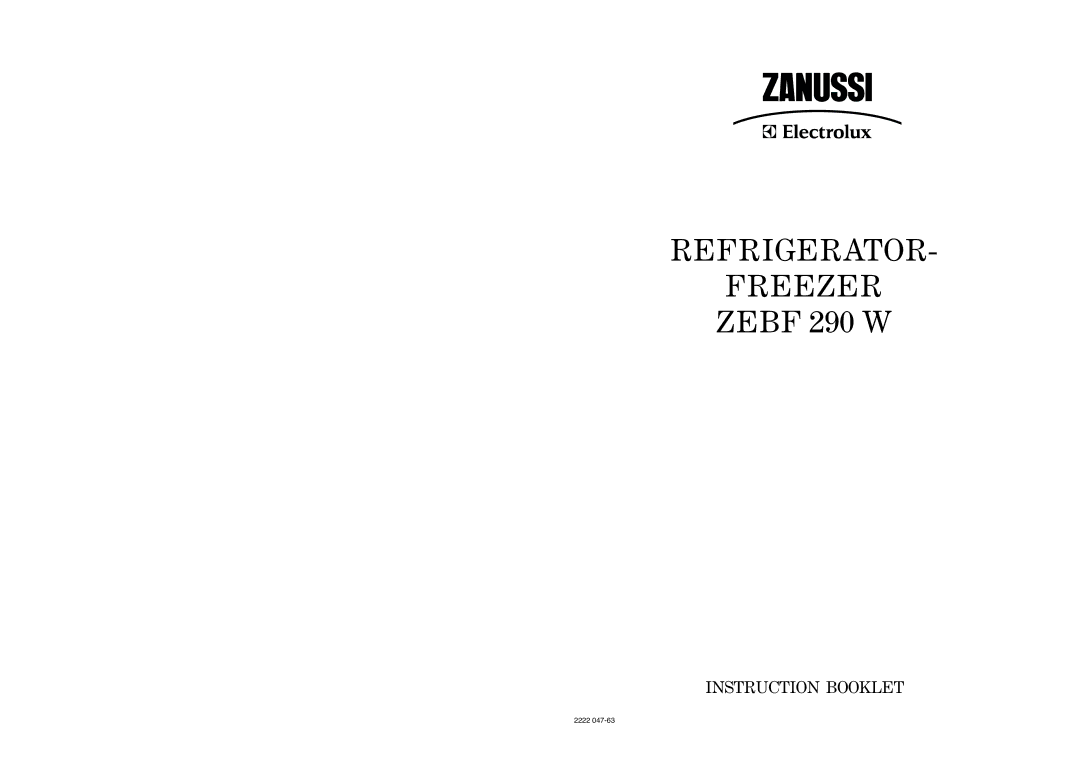 Zanussi ZEBF 290 W manual Refrigerator Freezer 