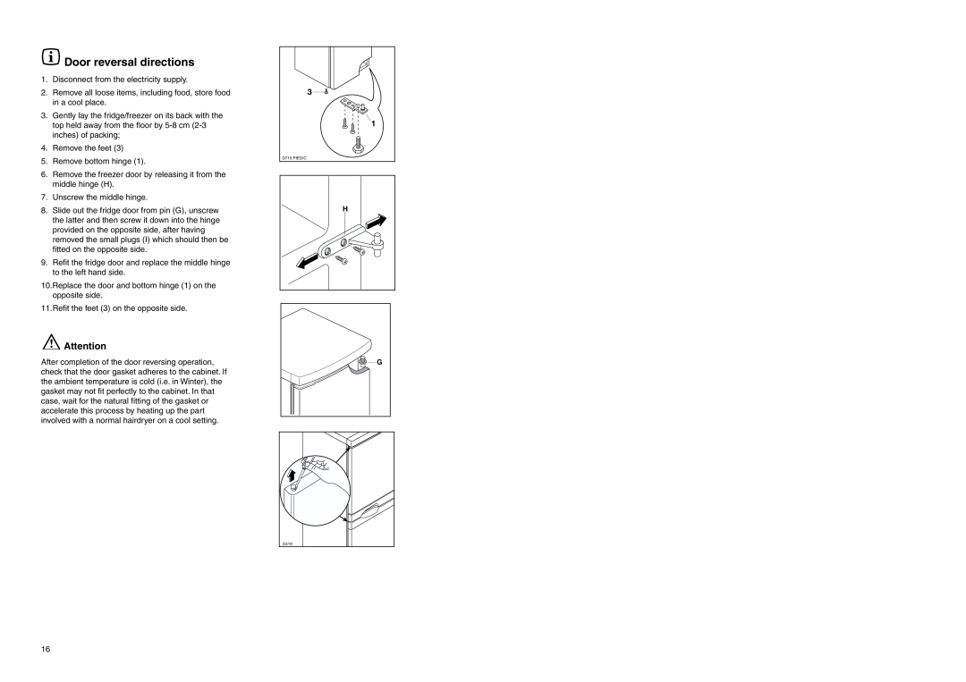Zanussi ZEBF 310 manual Door reversal directions 