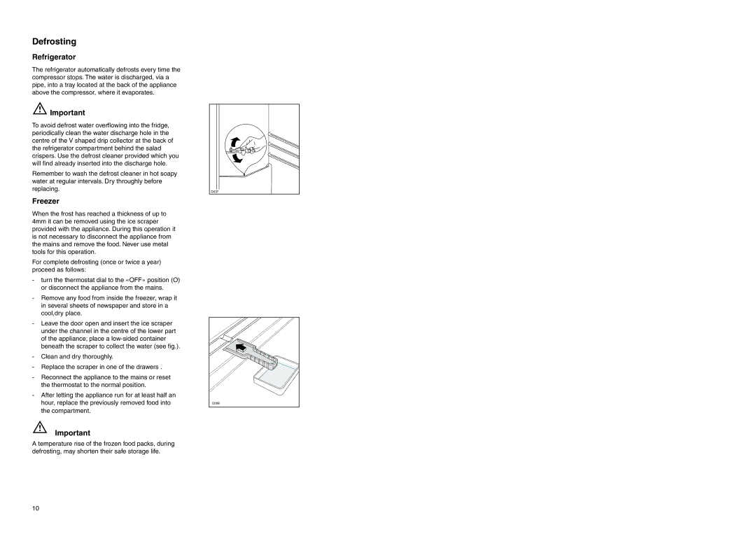 Zanussi ZEBF 336 manual Defrosting, Refrigerator 