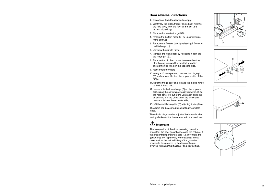 Zanussi ZEBF 336 manual Door reversal directions 