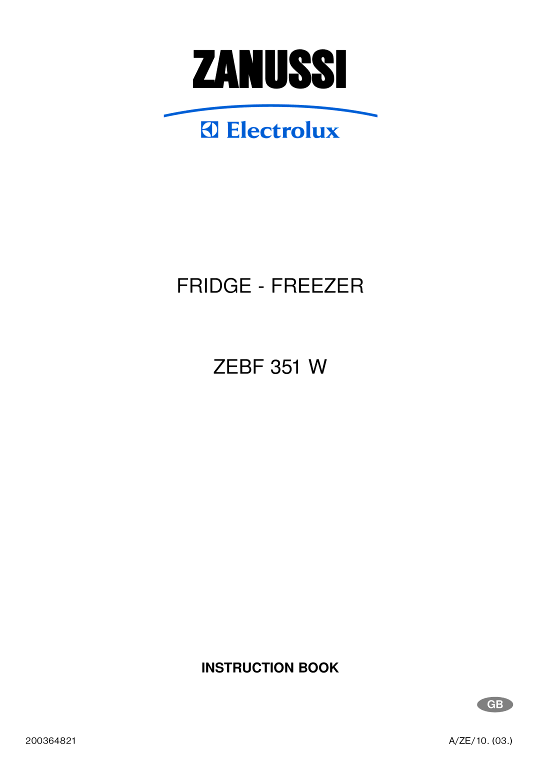 Zanussi ZEBF 351 W manual Zanussi 