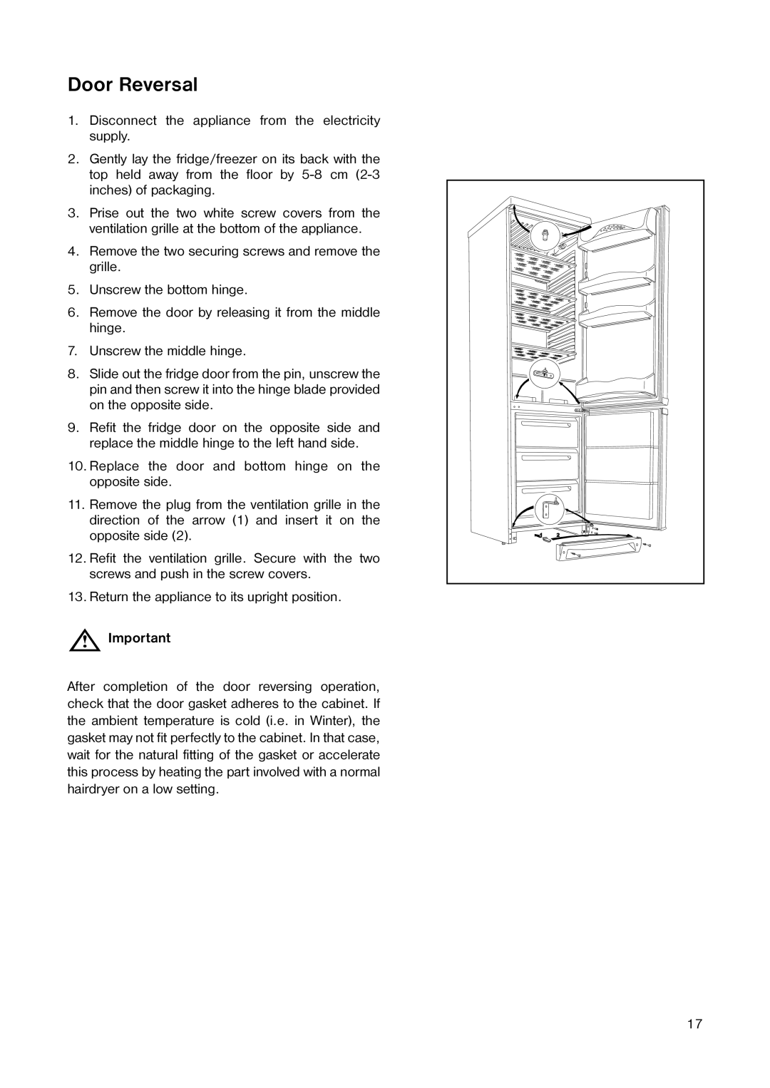 Zanussi ZEBF 351 W manual Door Reversal 