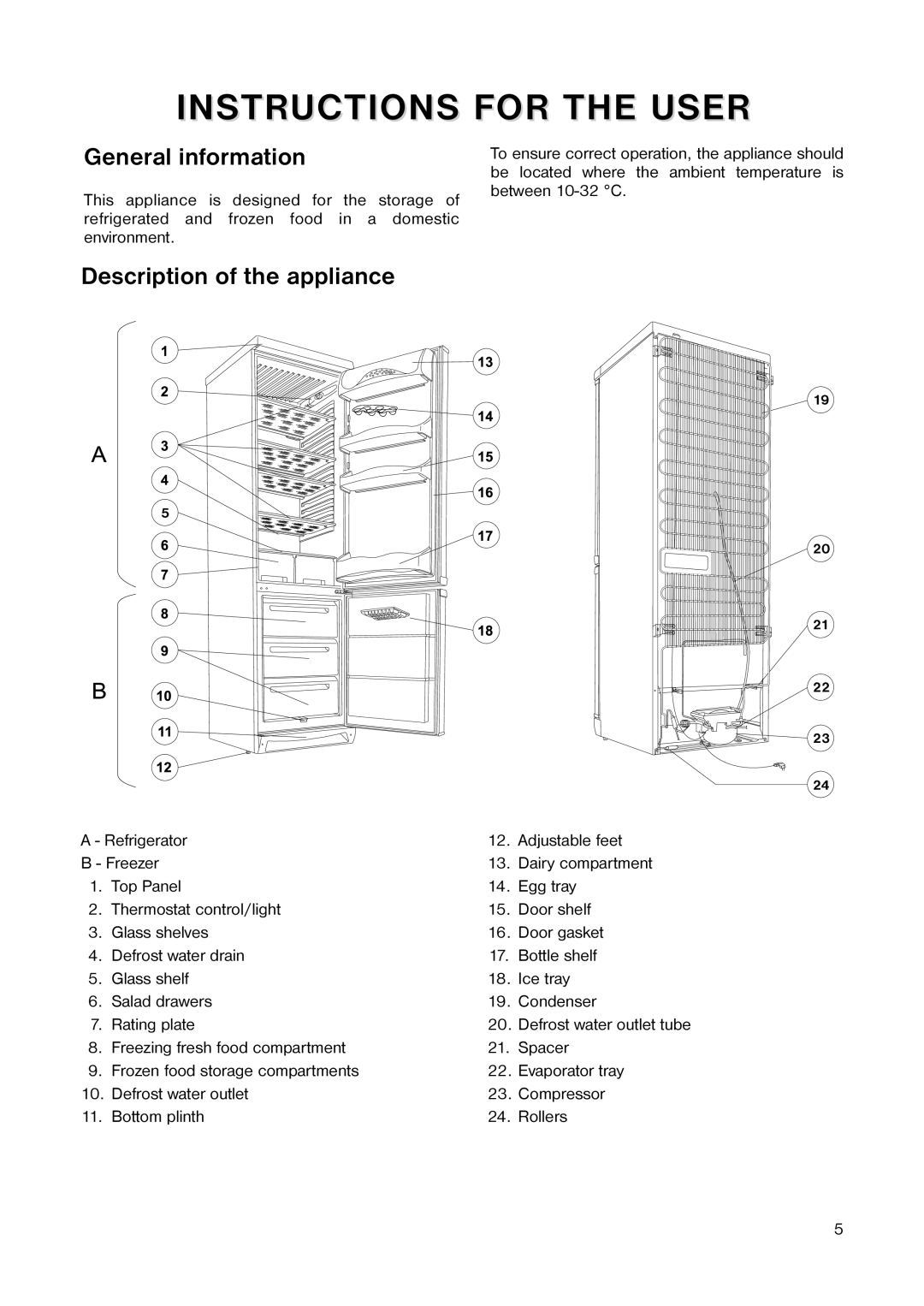 Zanussi ZEBF 351 W manual Instructions For The User, General information, Description of the appliance 