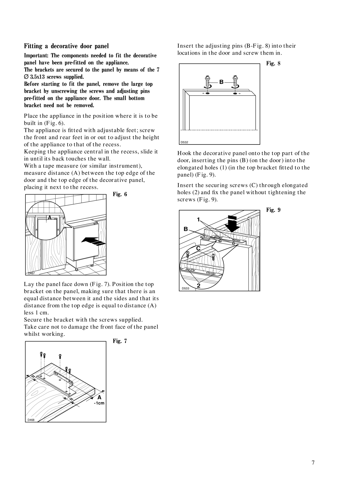 Zanussi ZEC 30 manual Fitting a decorative door panel 