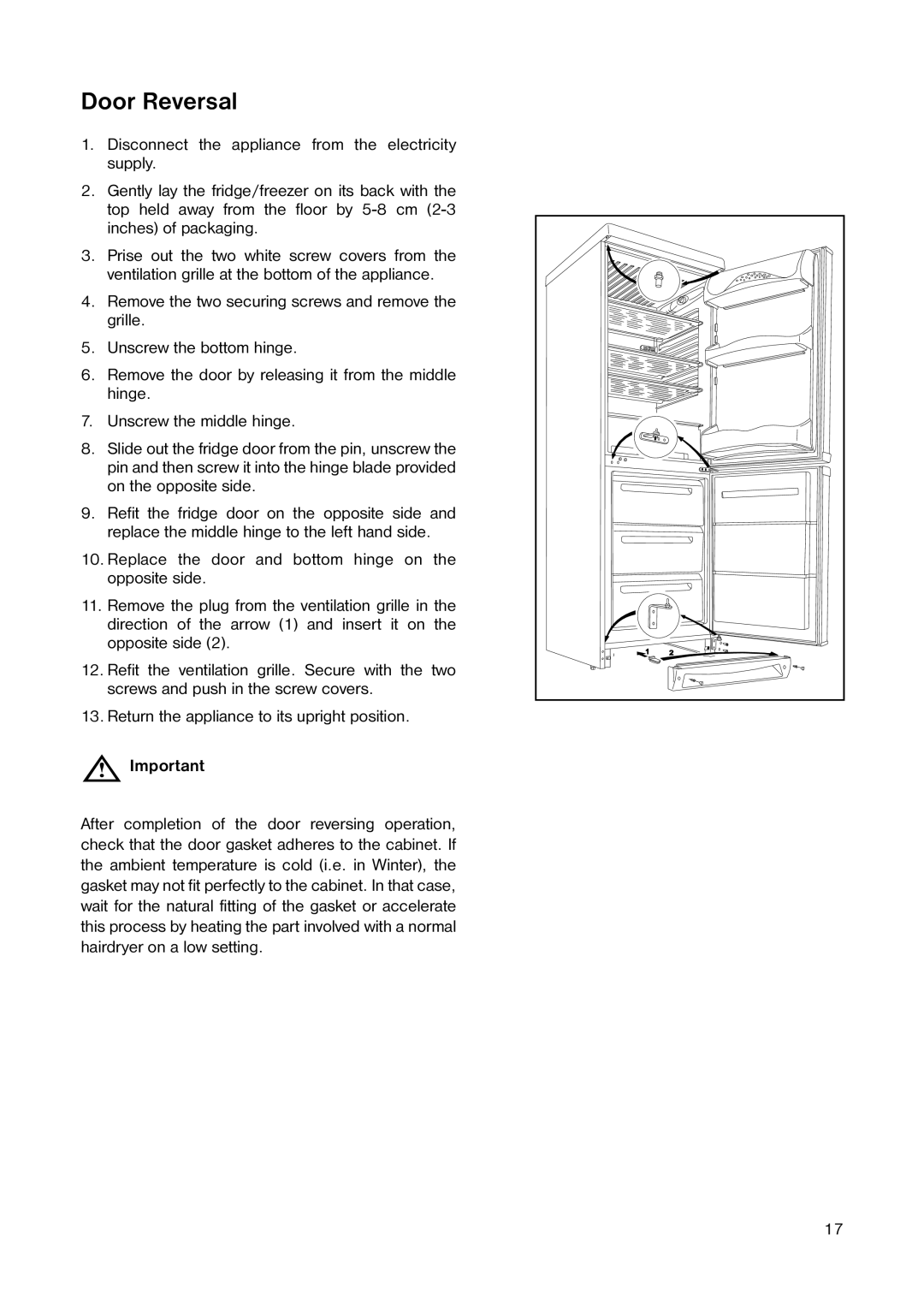 Zanussi ZECB 300 W manual Door Reversal 