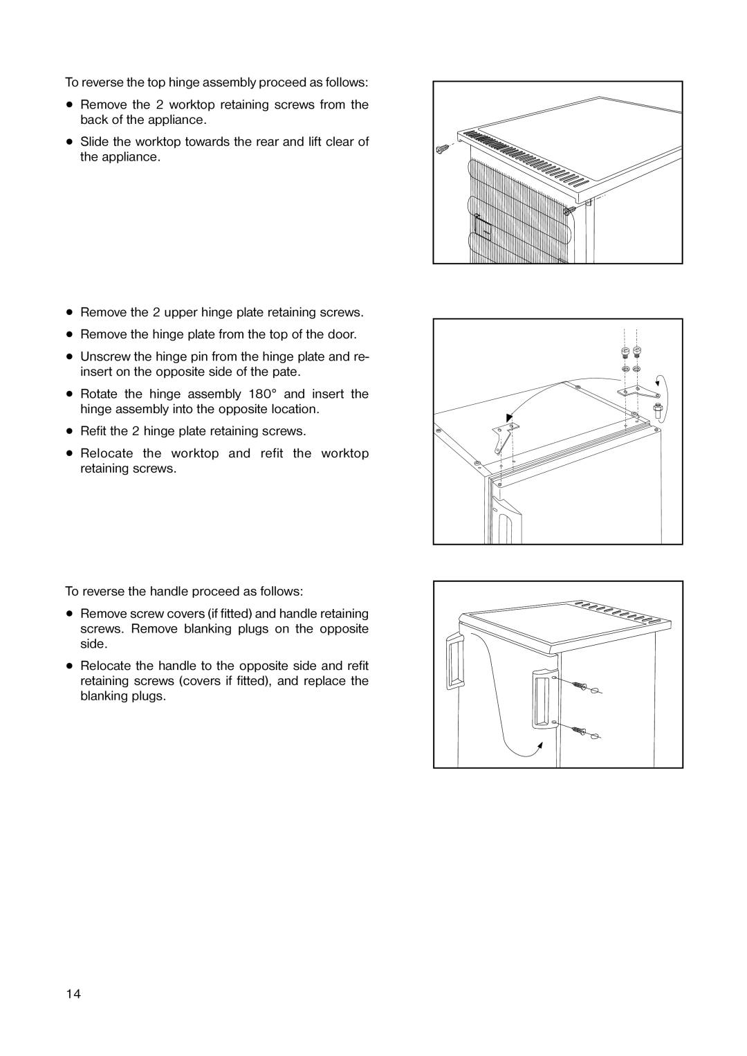Zanussi ZECL 159 W manual To reverse the top hinge assembly proceed as follows 