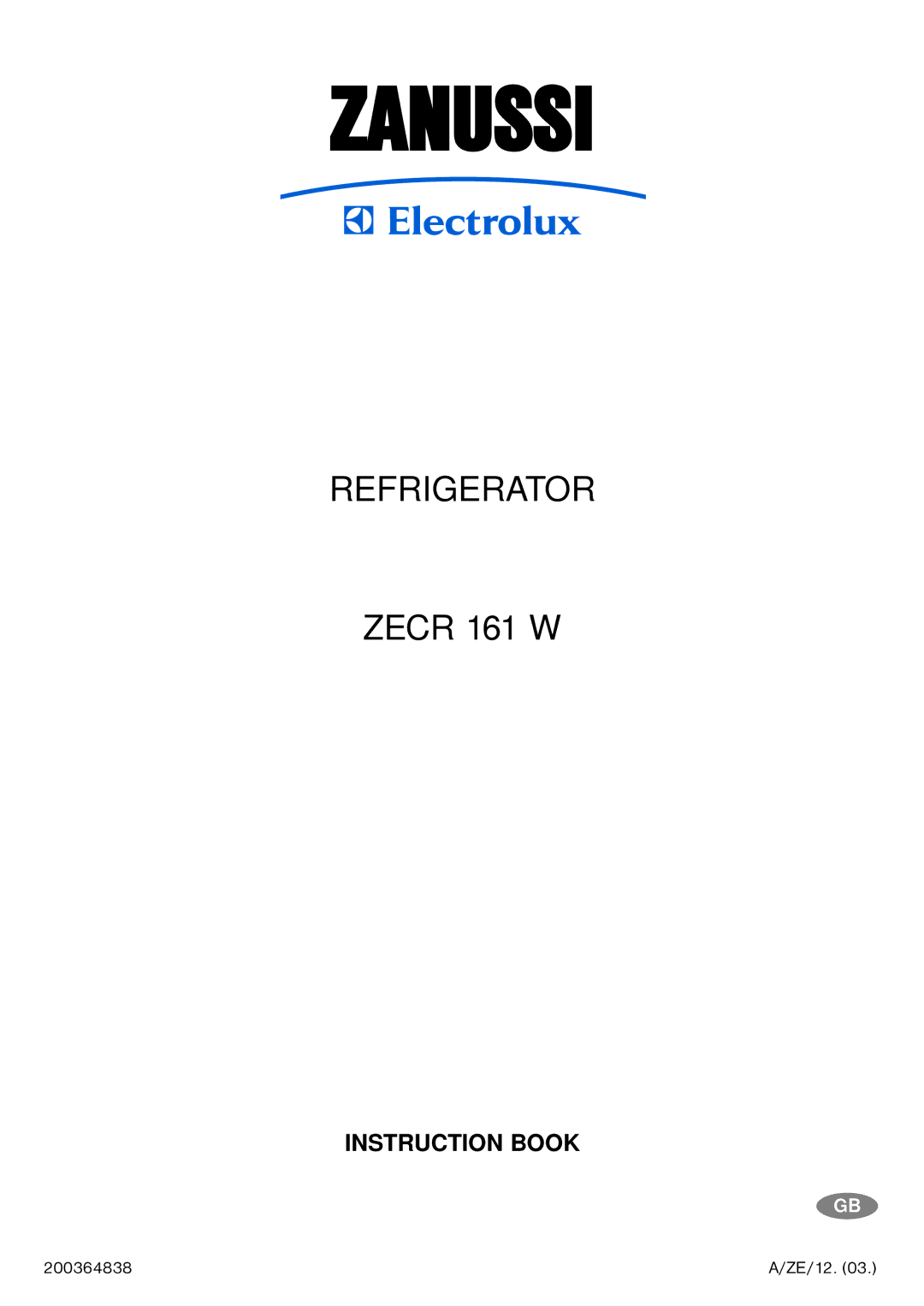 Zanussi ZECR 161 W manual Zanussi 