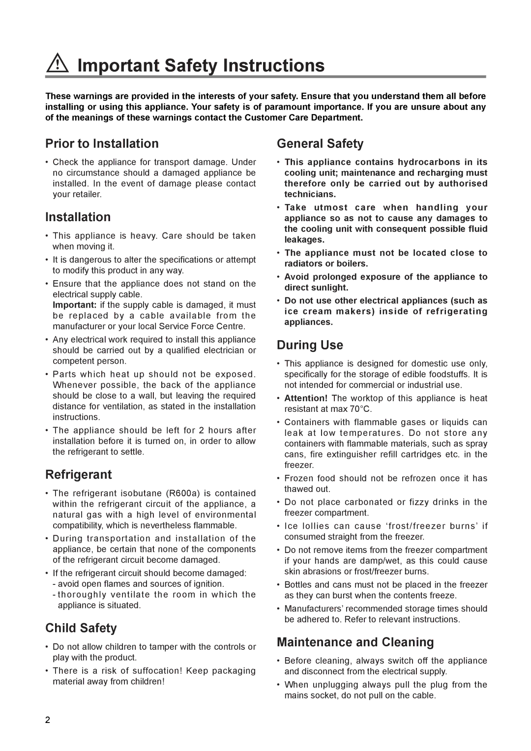 Zanussi ZEF 100 W manual Important Safety Instructions 