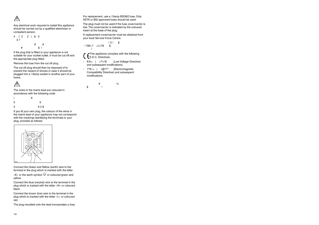 Zanussi ZEF 226 manual Electrical connections, Green and Yellow Earth Blue- Neutral Brown- Live 