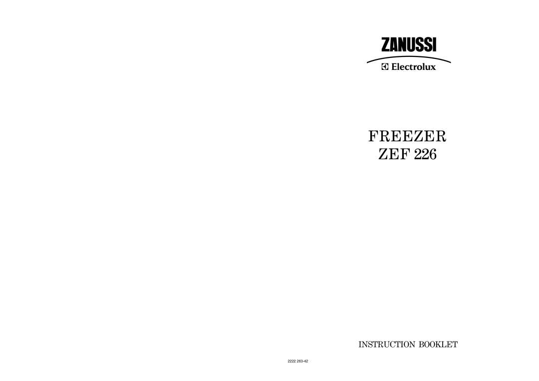 Zanussi ZEF 226 manual Freezer Zef, Instruction Booklet, 2222 