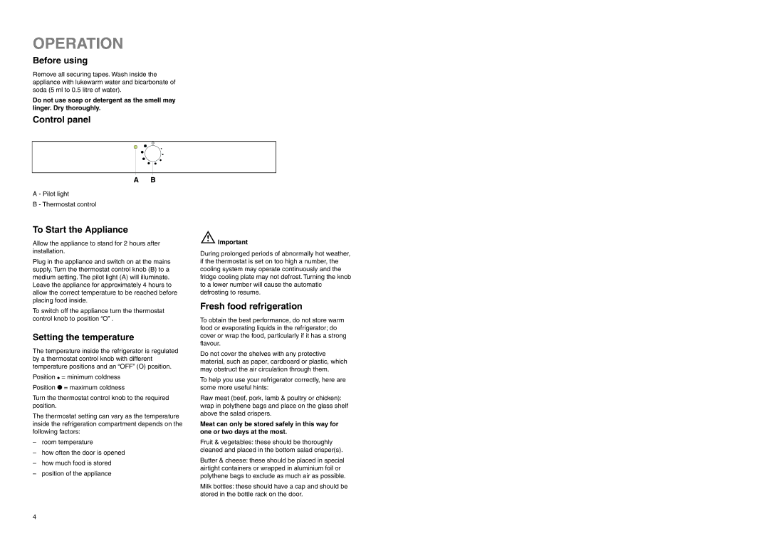 Zanussi ZEL 296 manual Operation 