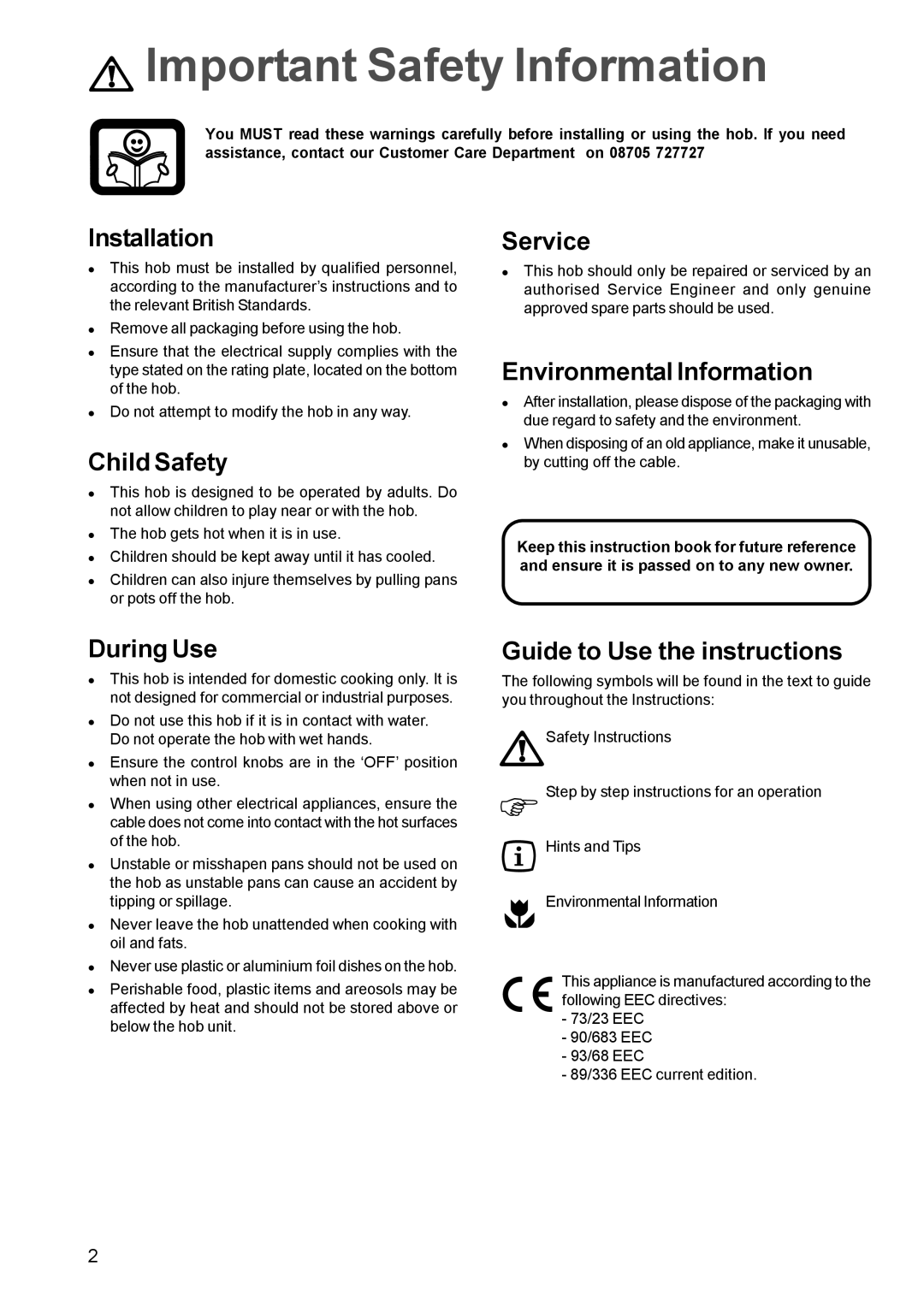 Zanussi ZEL 63 manual Important Safety Information 