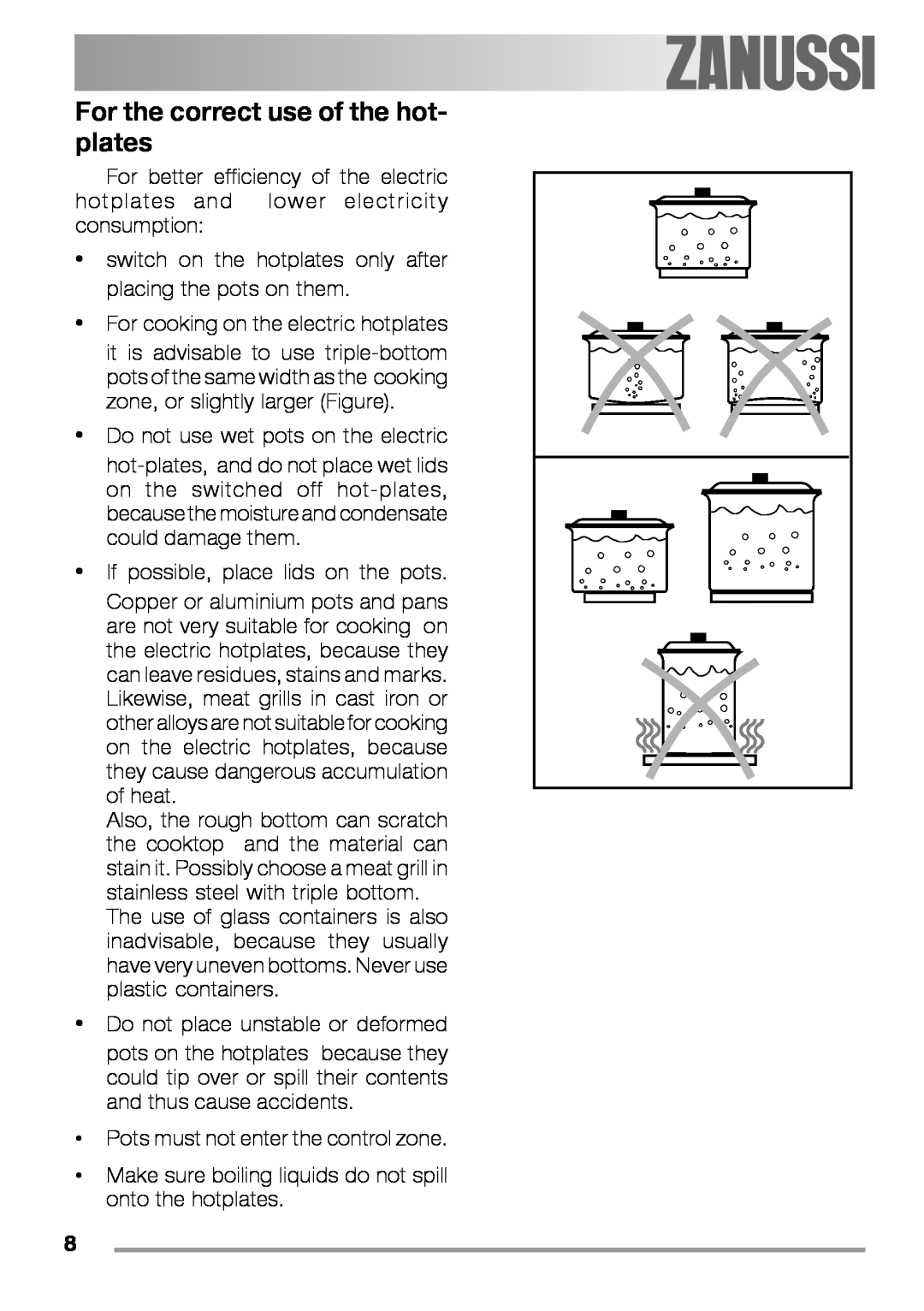 Zanussi ZEL 640 manual For the correct use of the hot- plates 