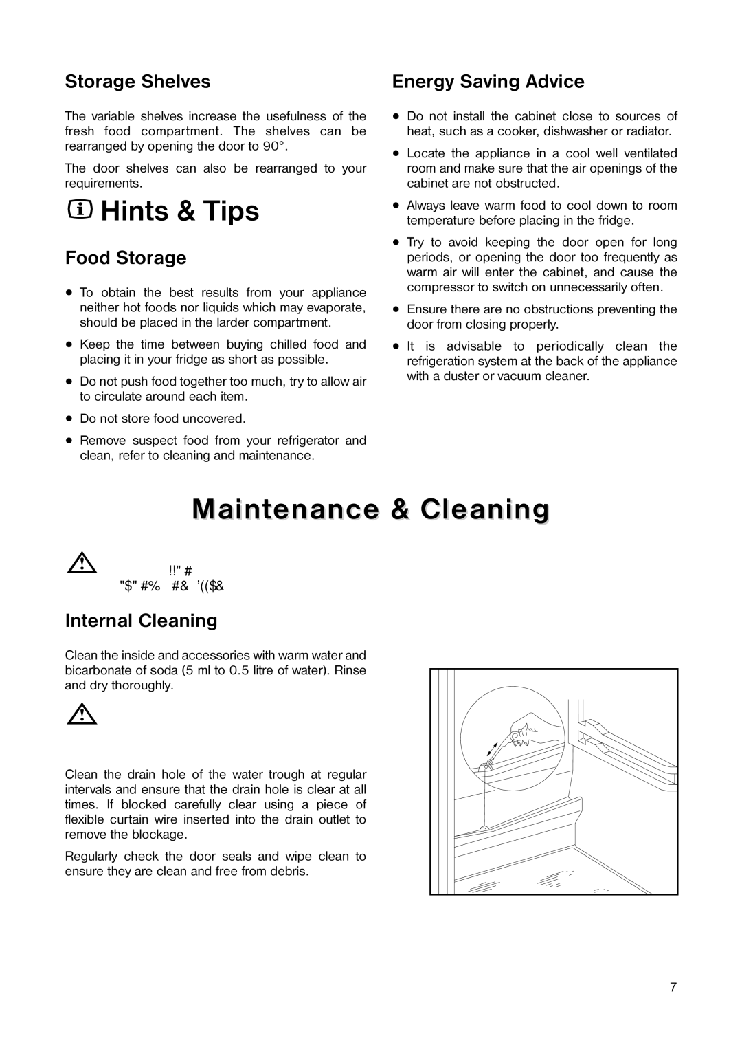 Zanussi ZEL 67 W manual Hints & Tips, Maintenance & Cleaning, Storage Shelves, Food Storage, Internal Cleaning 