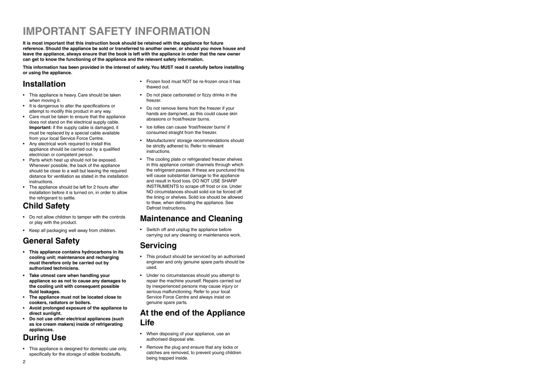 Zanussi ZENB 2720 manual Important Safety Information, Installation 