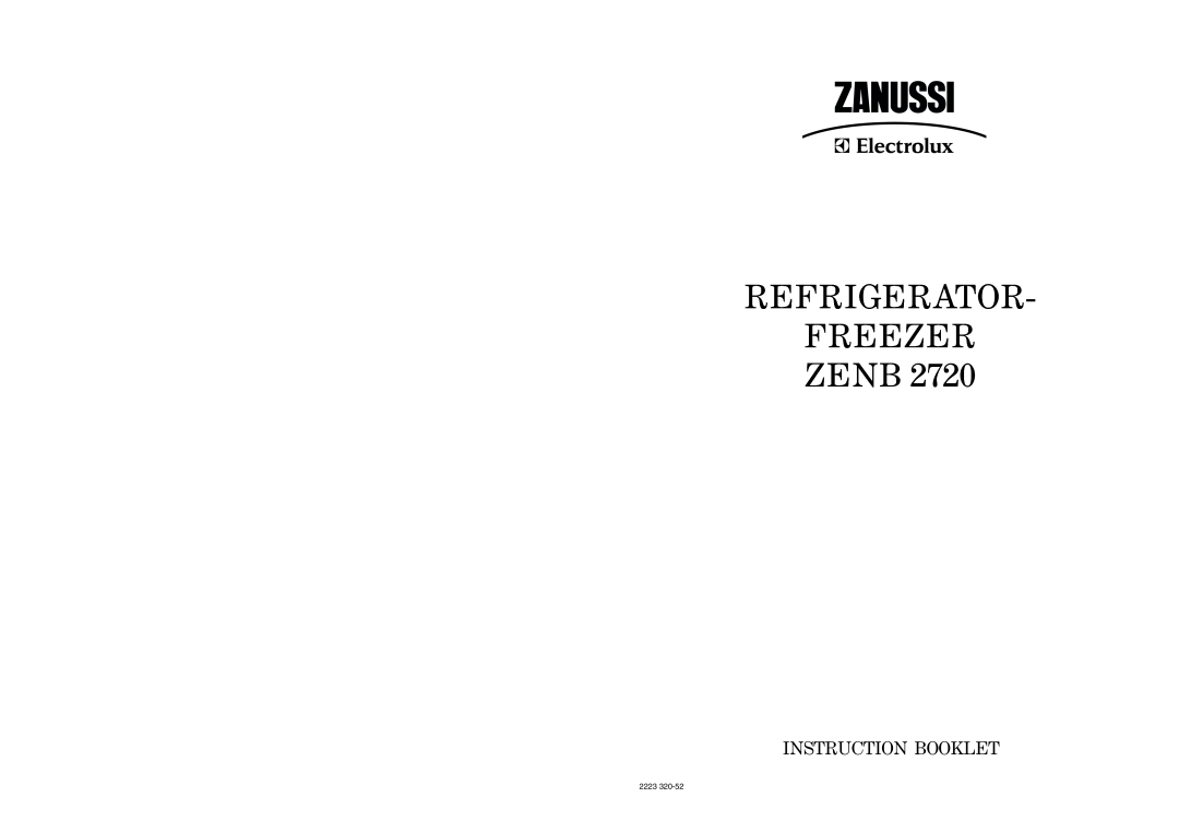 Zanussi ZENB 2720 manual Refrigerator Freezer Zenb, Instruction Booklet, 2223 