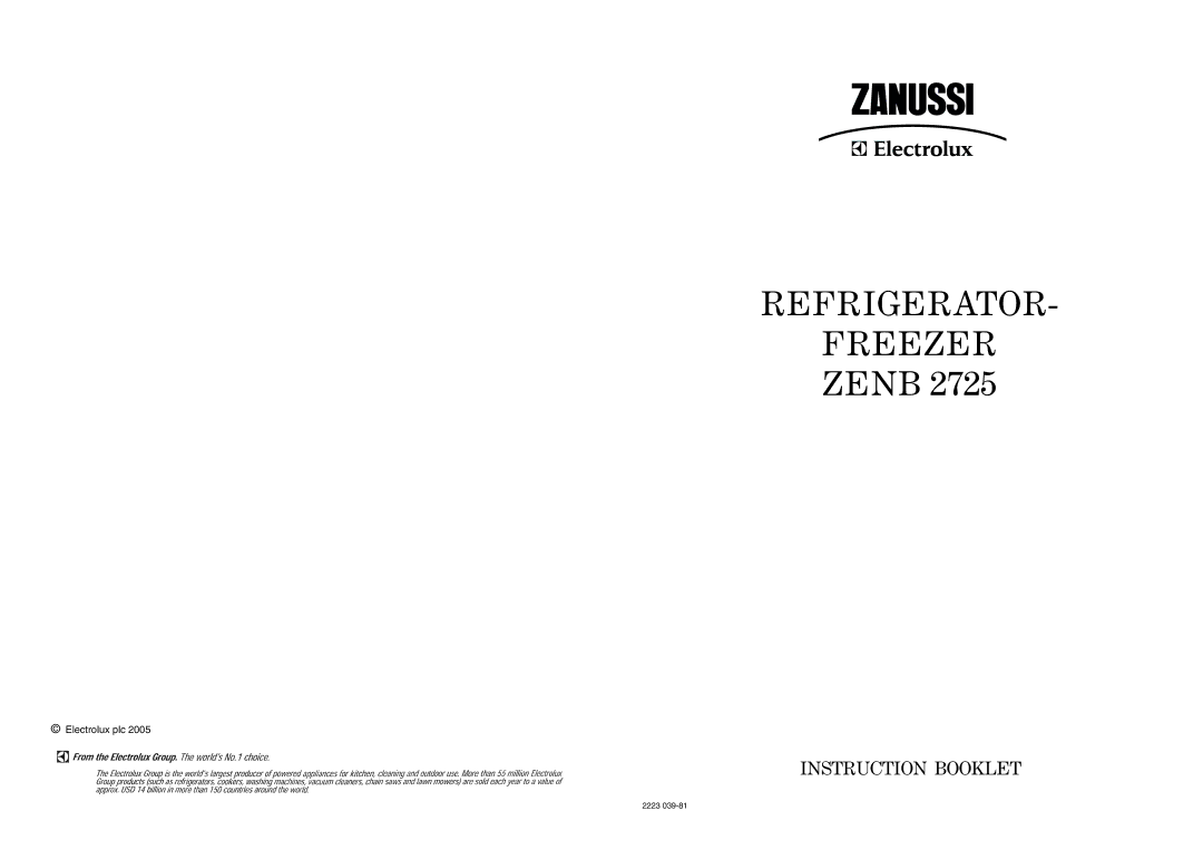 Zanussi ZENB 2725 manual Refrigerator Freezer 