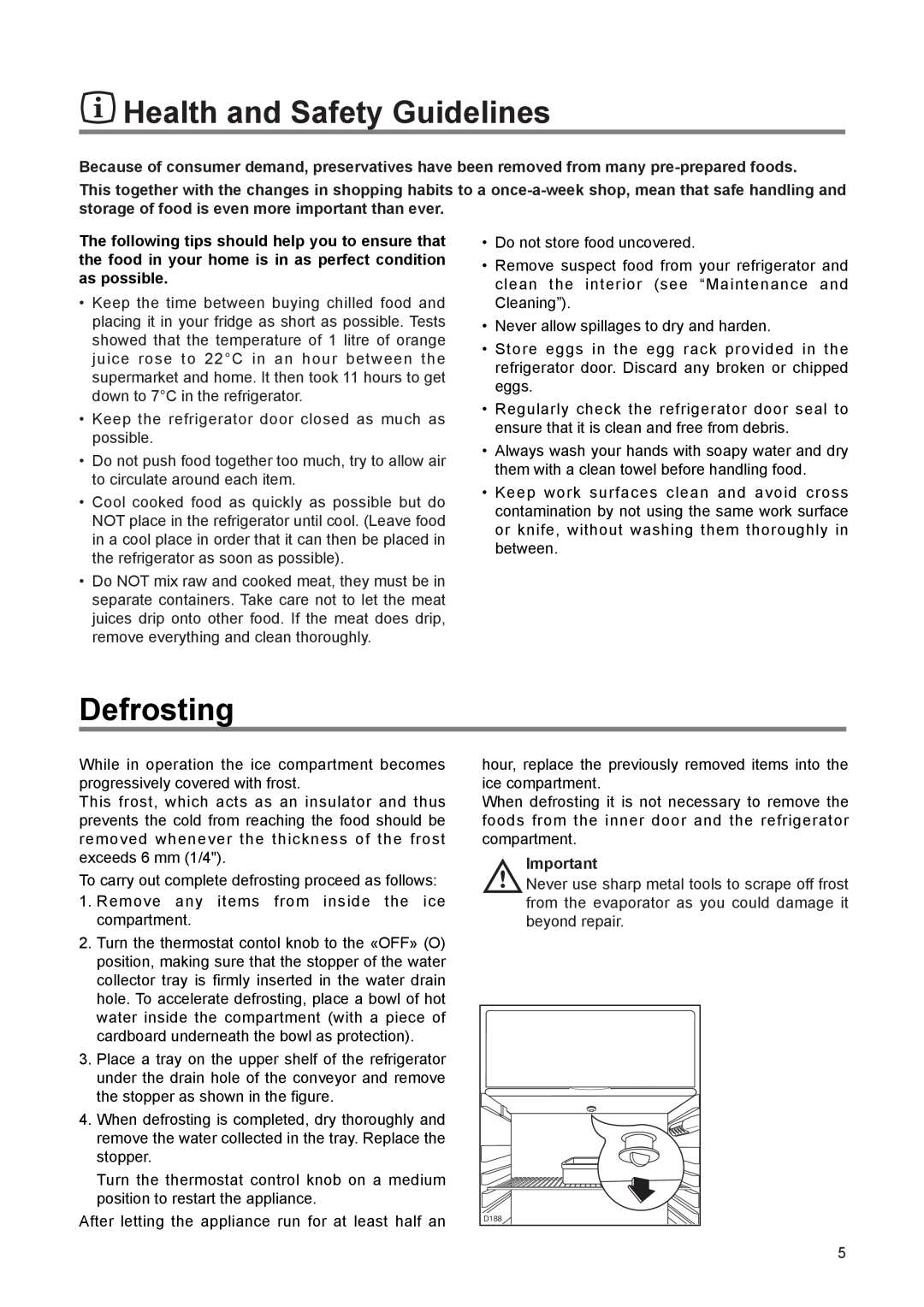 Zanussi ZER 140 W manual Health and Safety Guidelines, Defrosting 