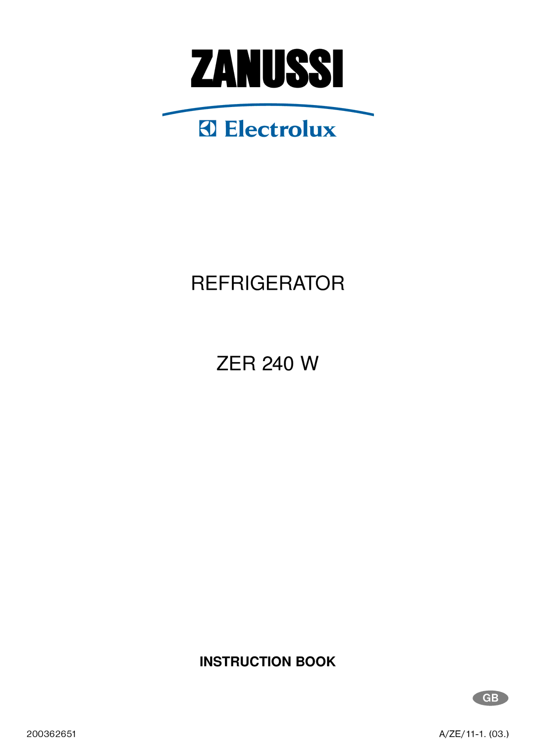 Zanussi ZER 240 W manual Zanussi 