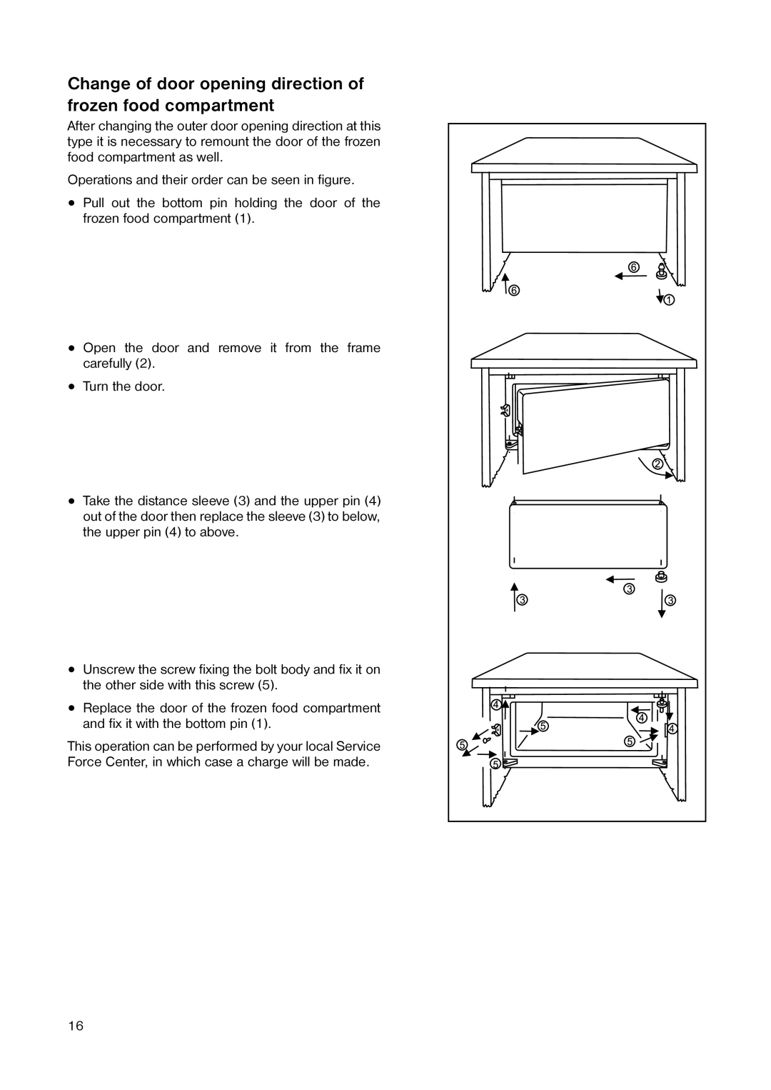 Zanussi ZER 240 W manual Change of door opening direction of frozen food compartment 