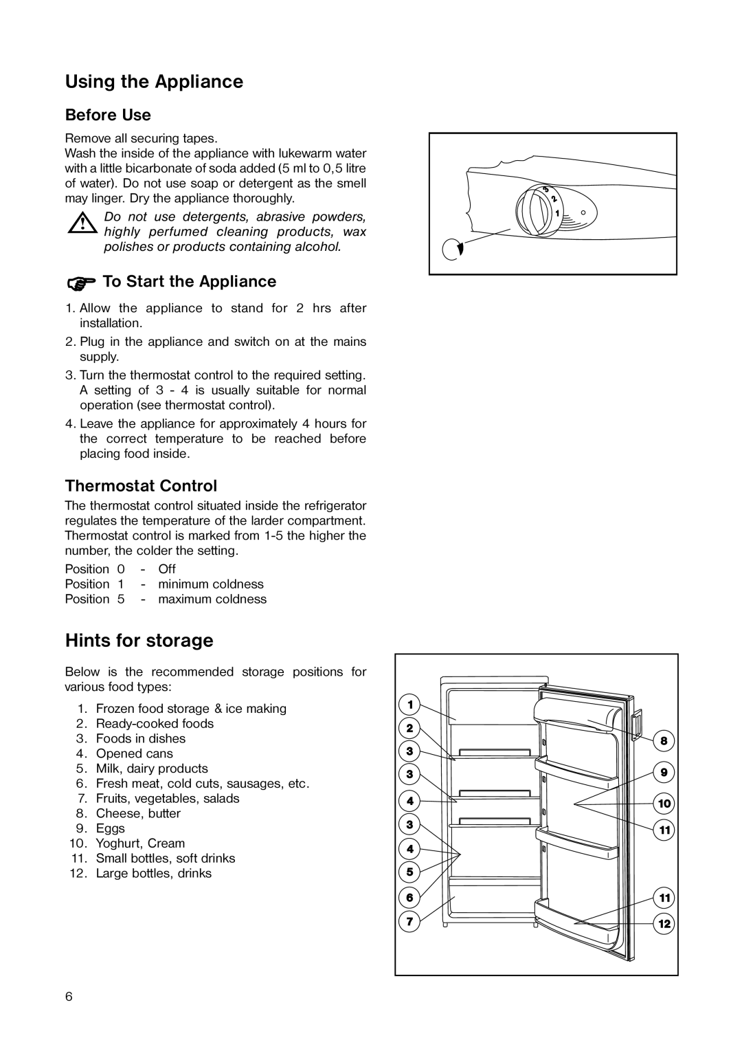 Zanussi ZER 240 W manual Using the Appliance, Hints for storage 