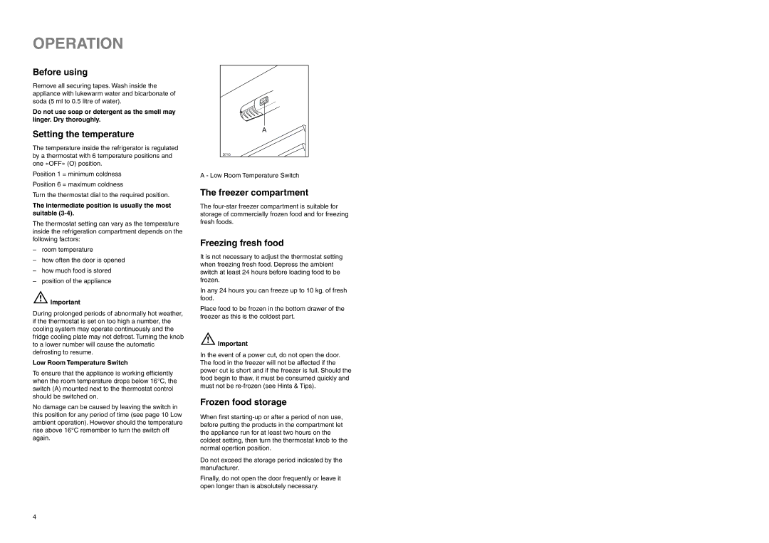 Zanussi ZERB 2420 manual Operation 