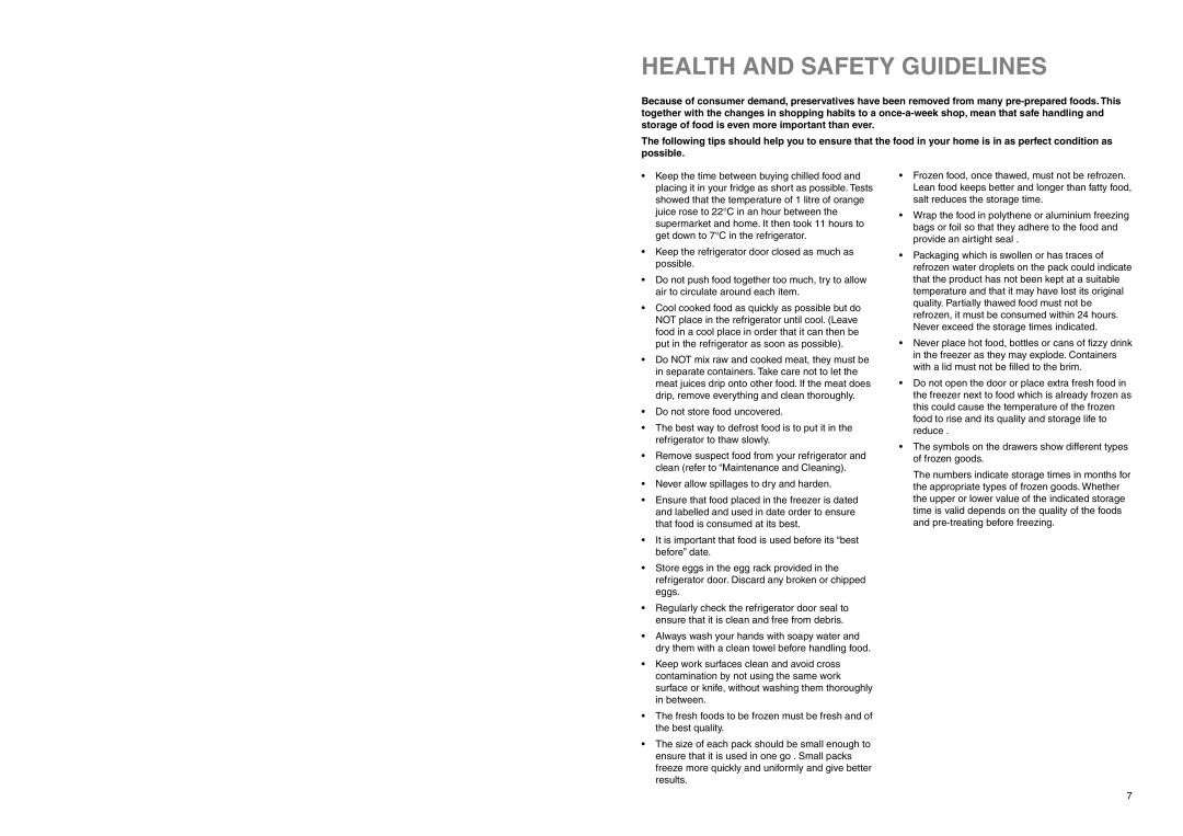 Zanussi ZRB 7821, ZERB 2825 manual Health and Safety Guidelines 