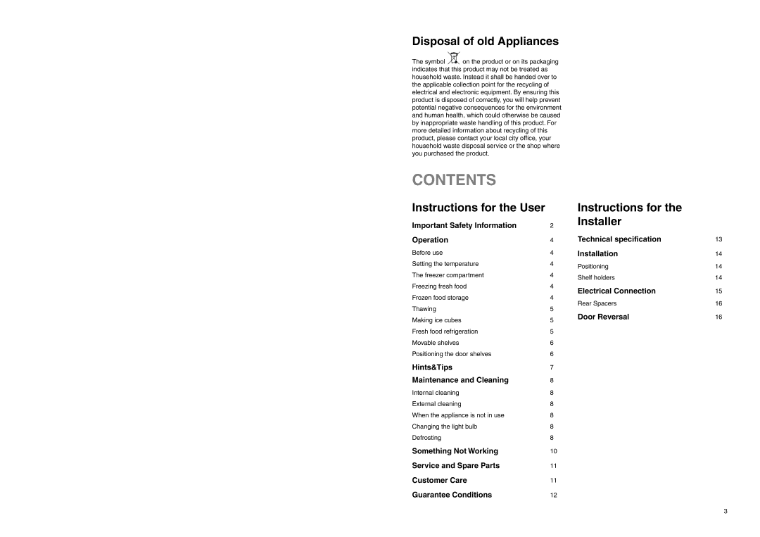 Zanussi ZERB 3120 manual Contents 