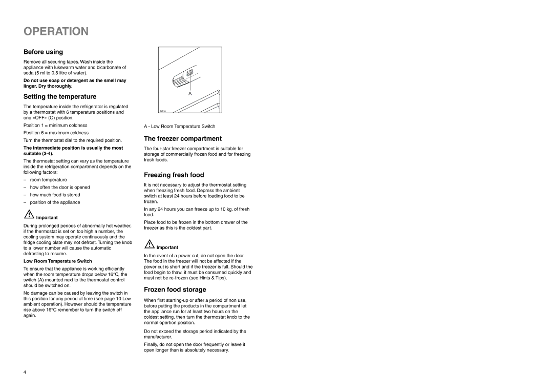 Zanussi ZERB 3120 manual Operation 