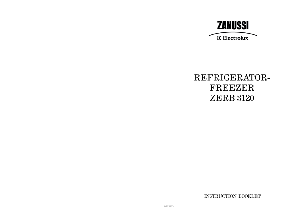 Zanussi ZERB 3120 manual Refrigerator Freezer Zerb, Instruction Booklet, 2223 