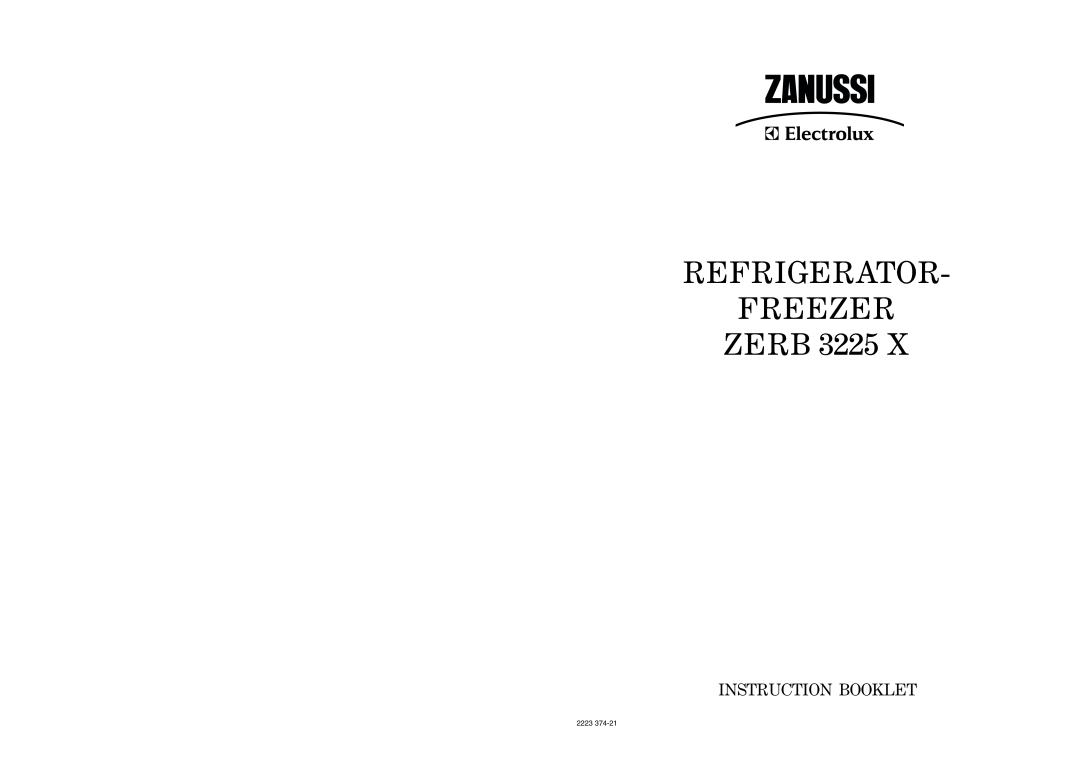 Zanussi ZERB 3225 X manual Refrigerator Freezer Zerb, Instruction Booklet, 2223 