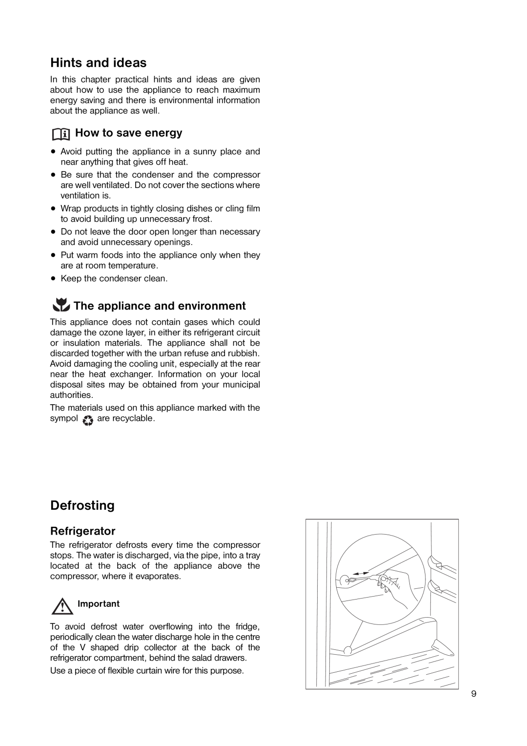 Zanussi ZERB 8441 manual Hints and ideas, Defrosting, How to save energy, The appliance and environment, Refrigerator 
