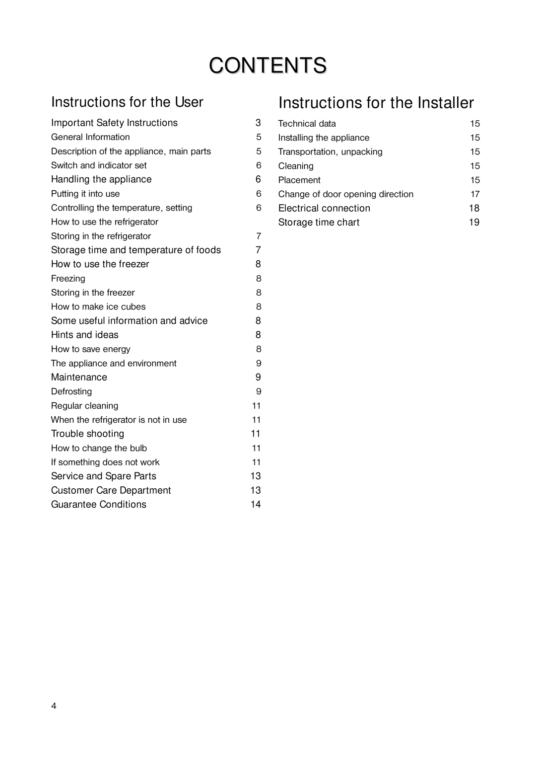 Zanussi ZERB 8643 manual Contents 