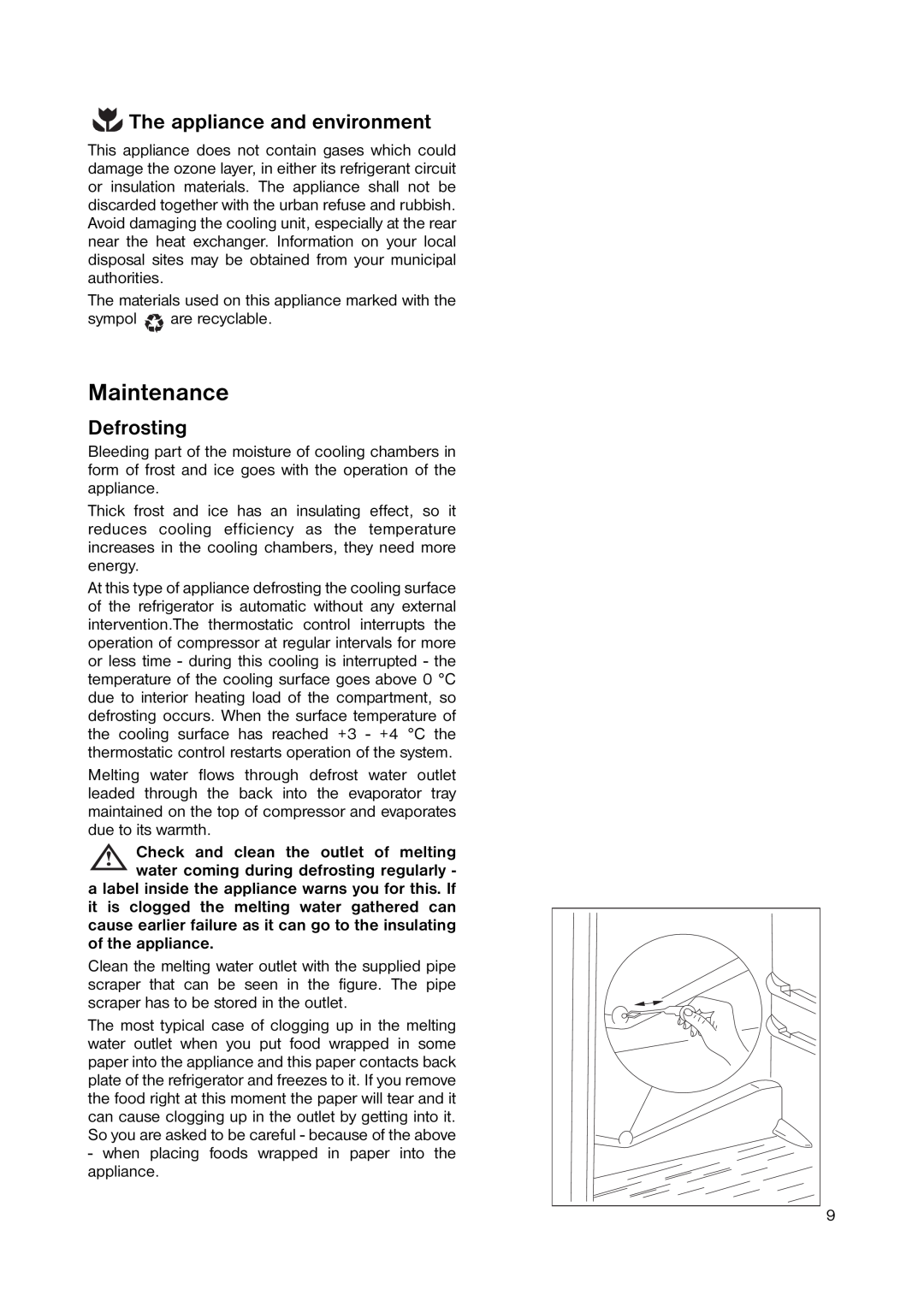 Zanussi ZERB 9043 manual Maintenance, The appliance and environment, Defrosting 