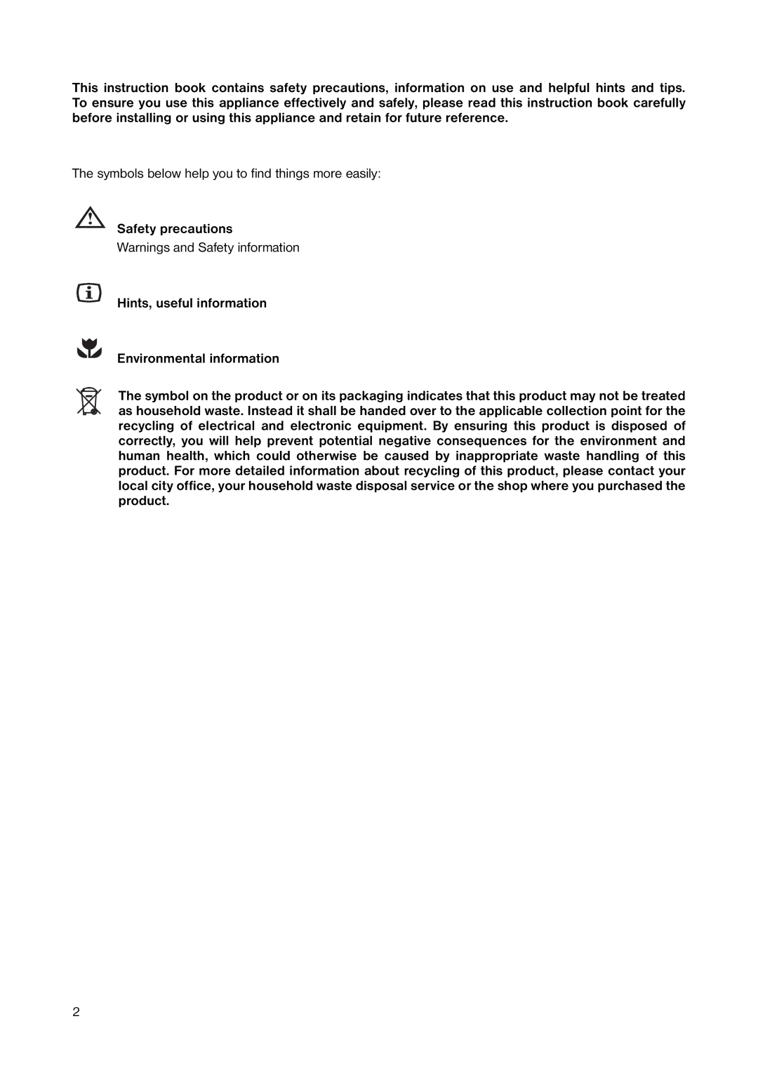 Zanussi ZERC 0750 manual Symbols below help you to find things more easily 