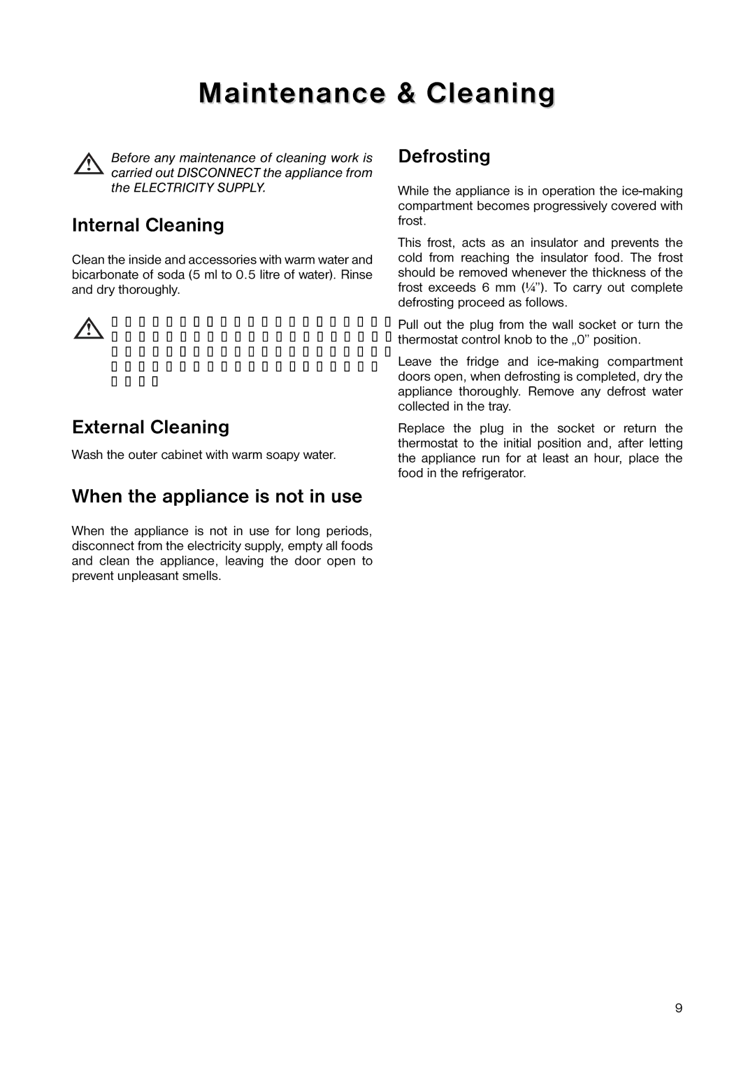 Zanussi ZERC 0750 manual Maintenance & Cleaning, Internal Cleaning, External Cleaning, Defrosting 