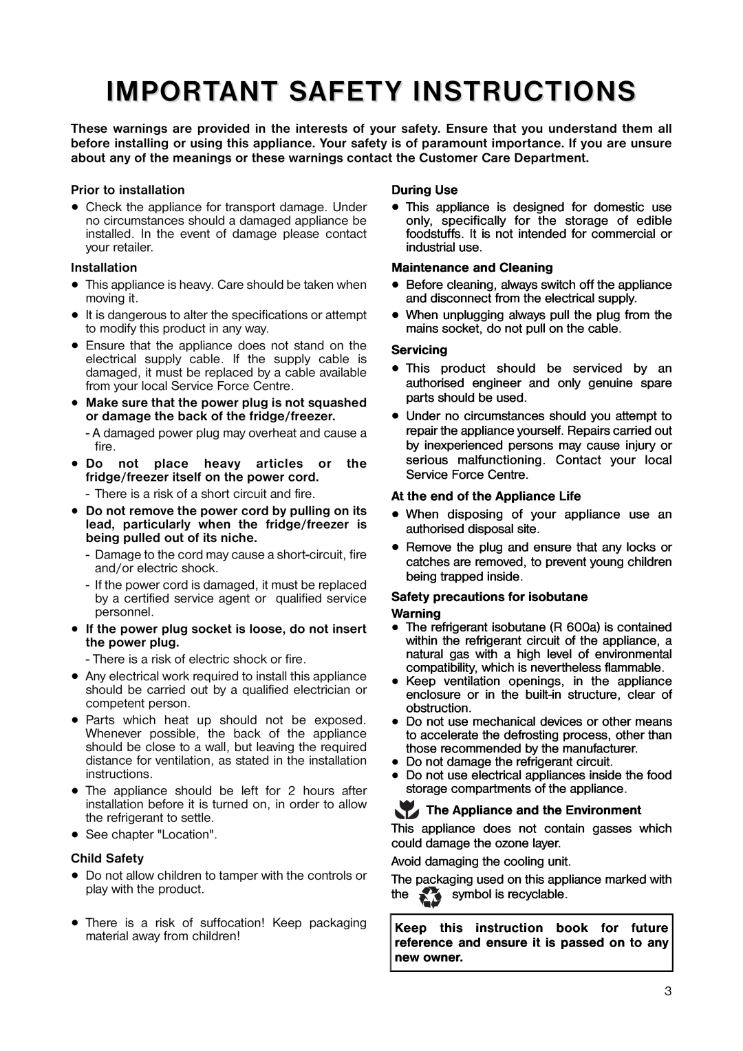 Zanussi ZERC 0750 manual Important Safety Instructions 