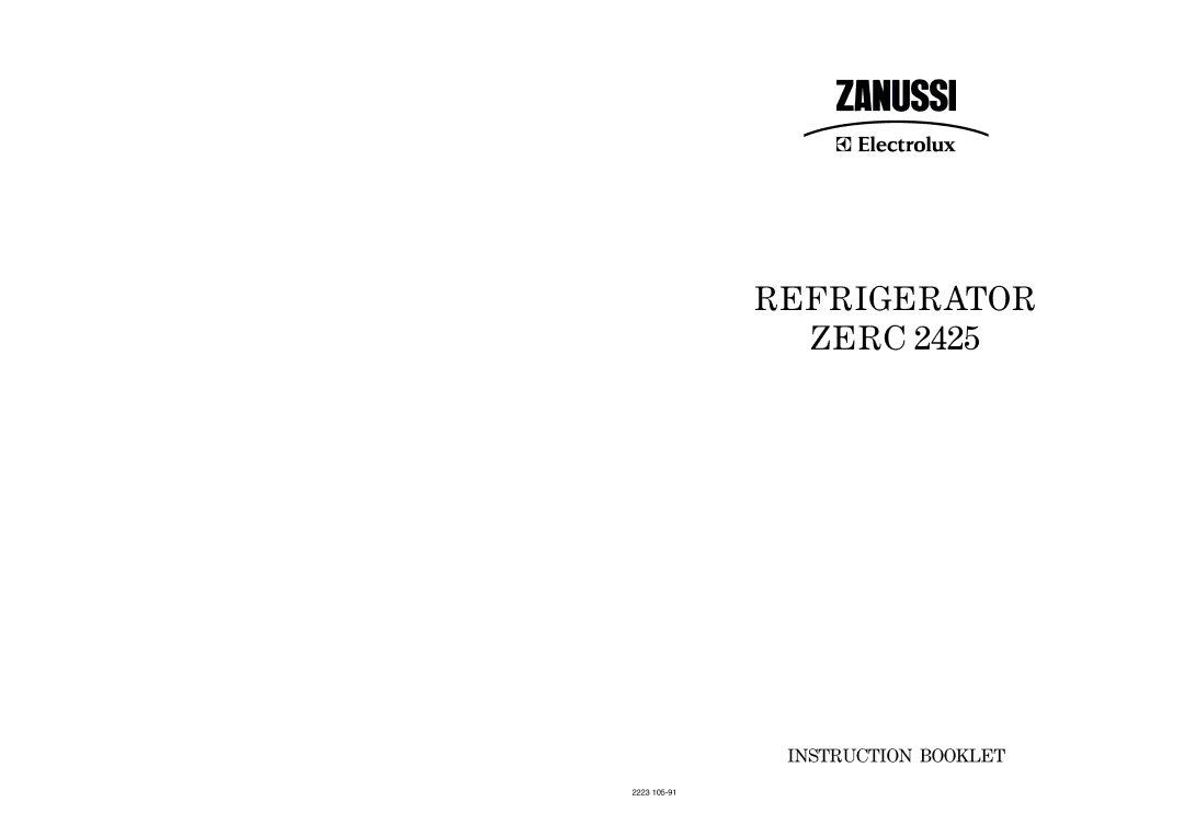 Zanussi ZERC 2425 manual Refrigerator 