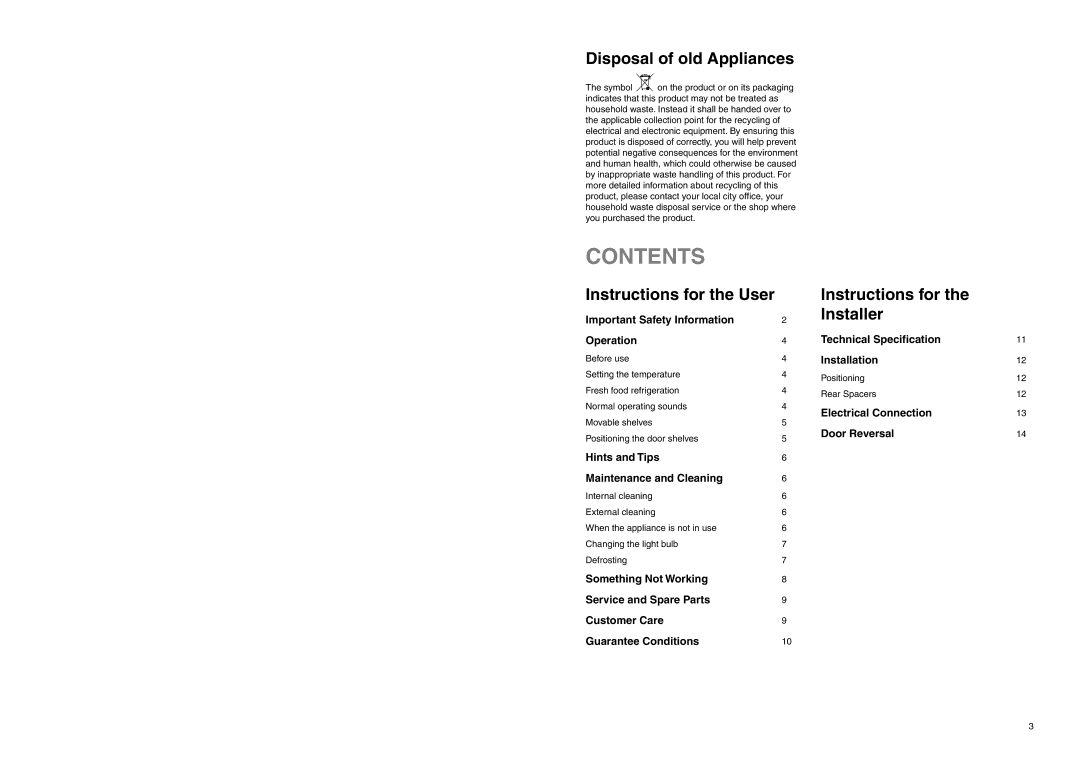 Zanussi ZERC 2425 manual Contents 