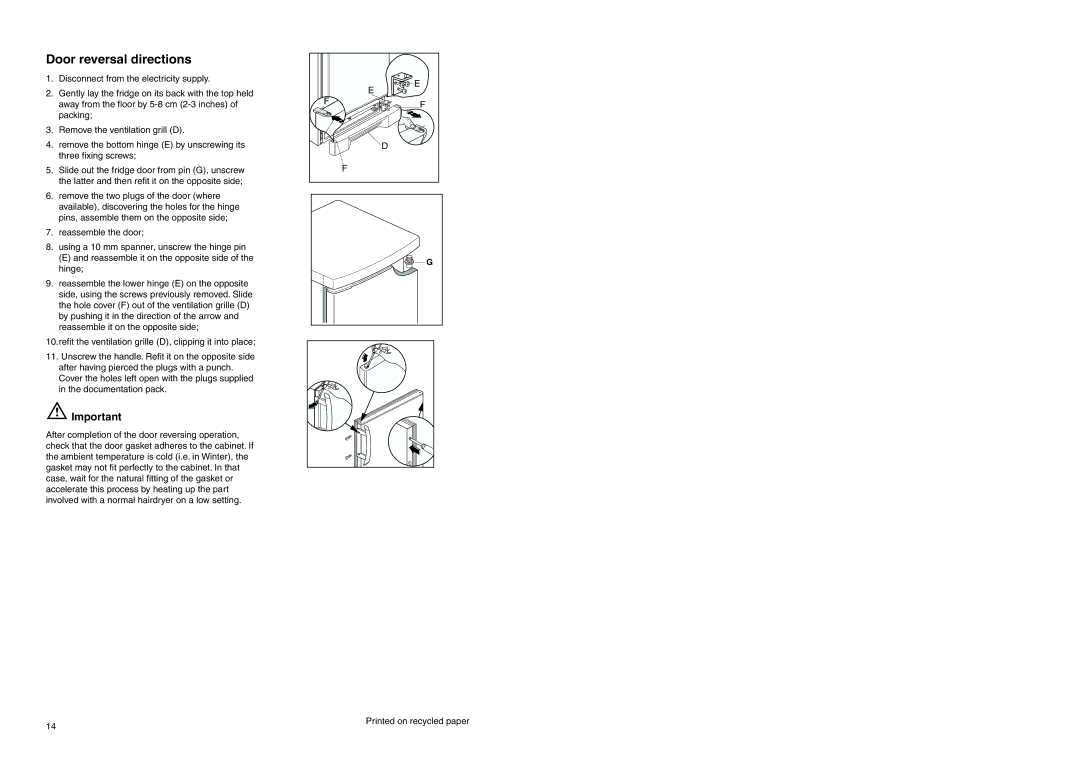 Zanussi ZERC 3025 X manual Door reversal directions 