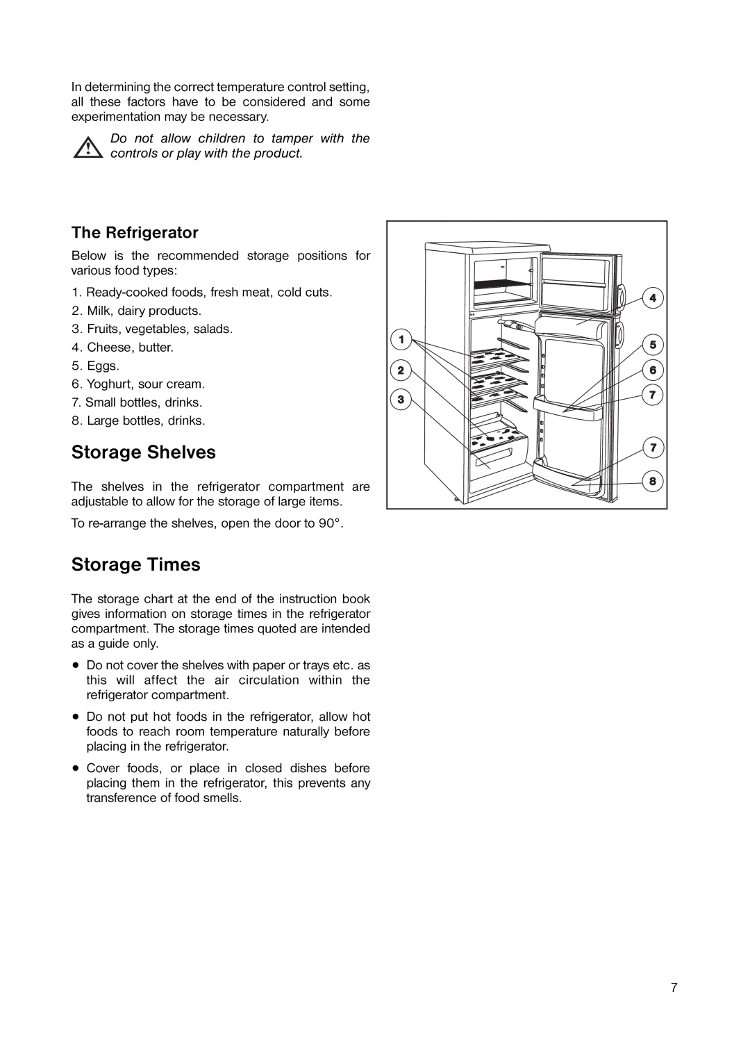 Zanussi ZERD 7446 manual Storage Shelves, Storage Times 