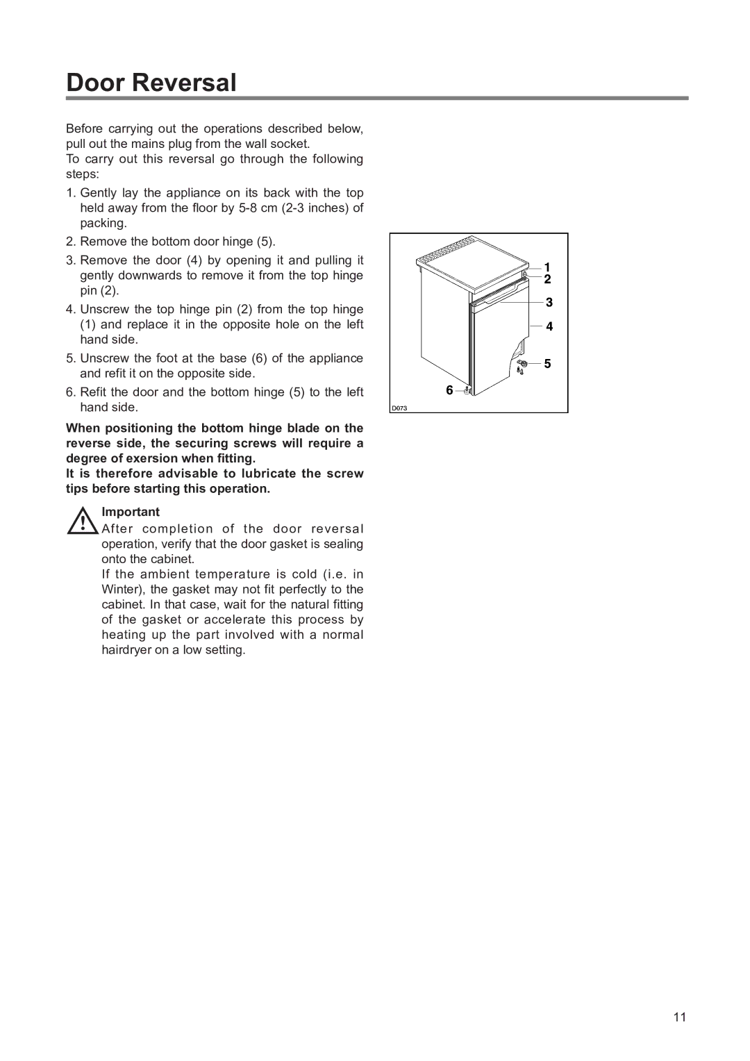 Zanussi ZERT 6674 S manual Door Reversal 