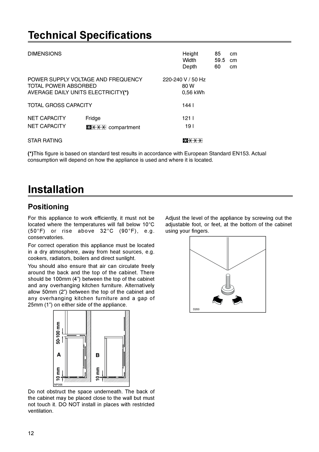 Zanussi ZERT 6675, ZRT 1675 manual Technical Specifications, Installation, Positioning 